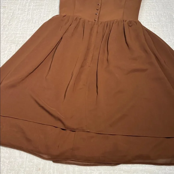 Vintage Dress First brown flare layered short cap sleeves covered buttons retro - Picture 6 of 12